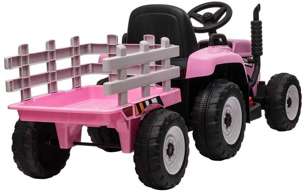 Tractor electric pentru copii Nichiduta Track Red 90W cu telecomanda 2.5G 12V, Remorca detasabila, Centura siguranta, Faruri cu lumini LED,