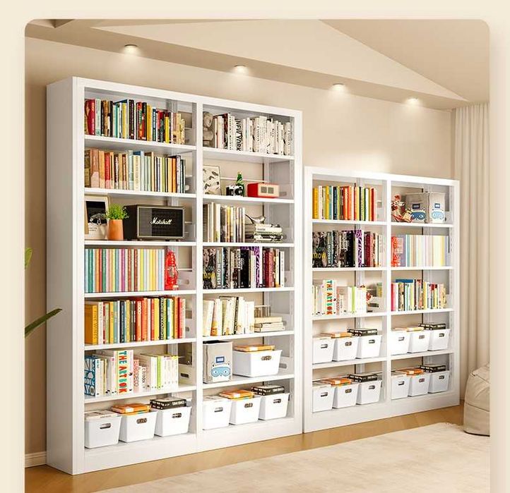 Нержавеющий металлический книжный шкаф с высокими прочными полками