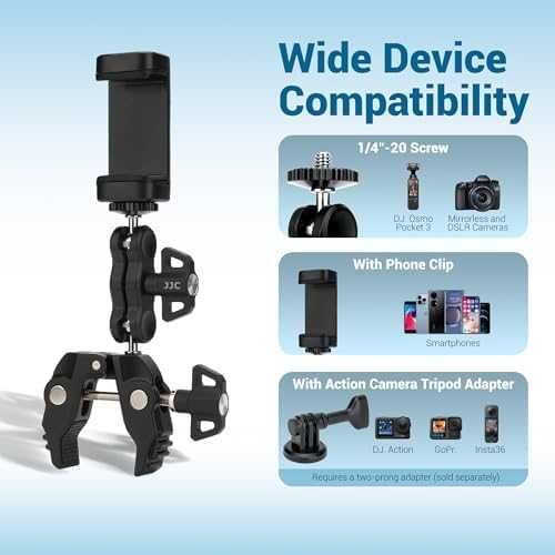 Щипка JJC с magic arm за телефон, камера и екшън камера GoPro Insta360