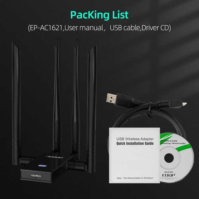 1900Mbps USB WIFI адаптер двулентов 2.4G/5Ghz 4*6dBi антени