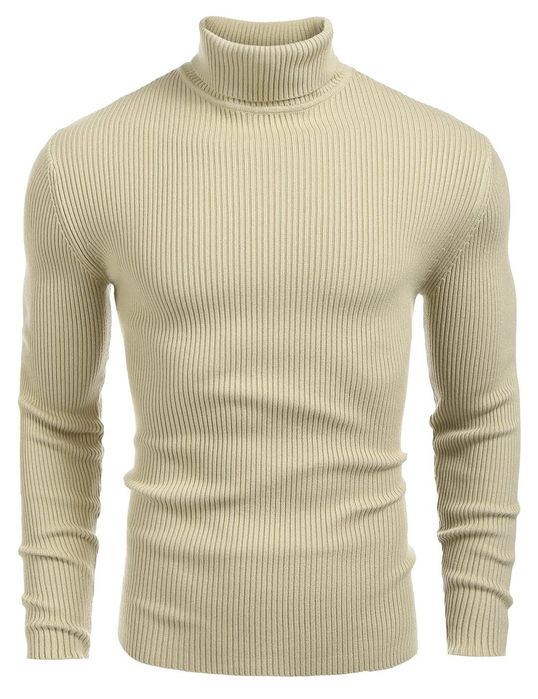 Pulover guler înalt bărbați slim călduros mânecă lungă casual – Kaki L