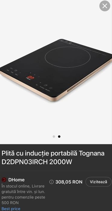 Plită cu inducție portabilă Tognana model D2DPN03IRCH stare impecabilă