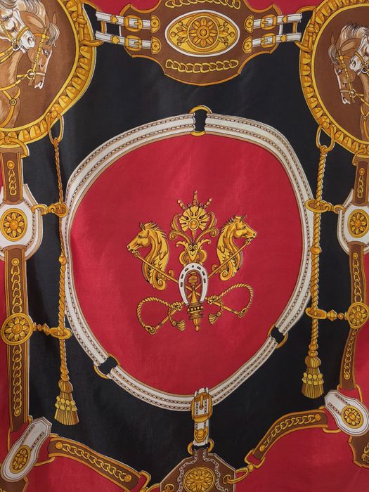 Eșarfă Vintage Equestrian Print Silk Scarf Red and Black