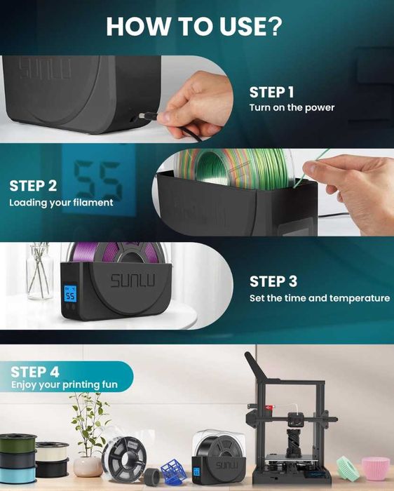 Uscator pentru filamente imprimante 3D Sunlu Filadryer S1 plus