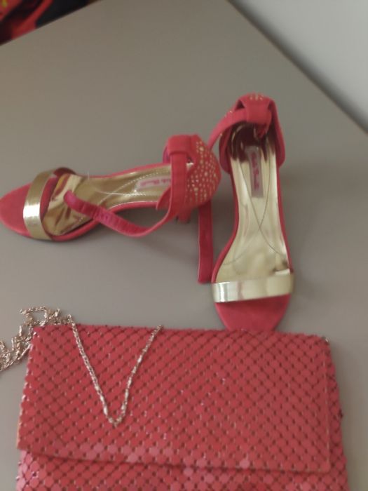 Сет сандали и клъч цвят корал