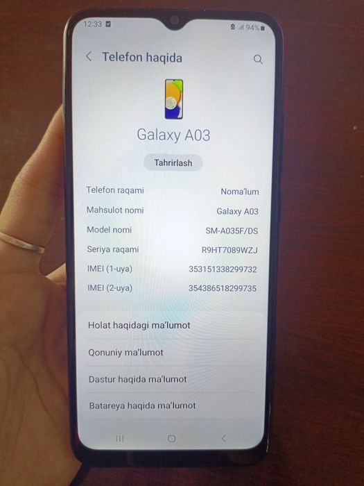 Samsung galaxy A03 telefoni