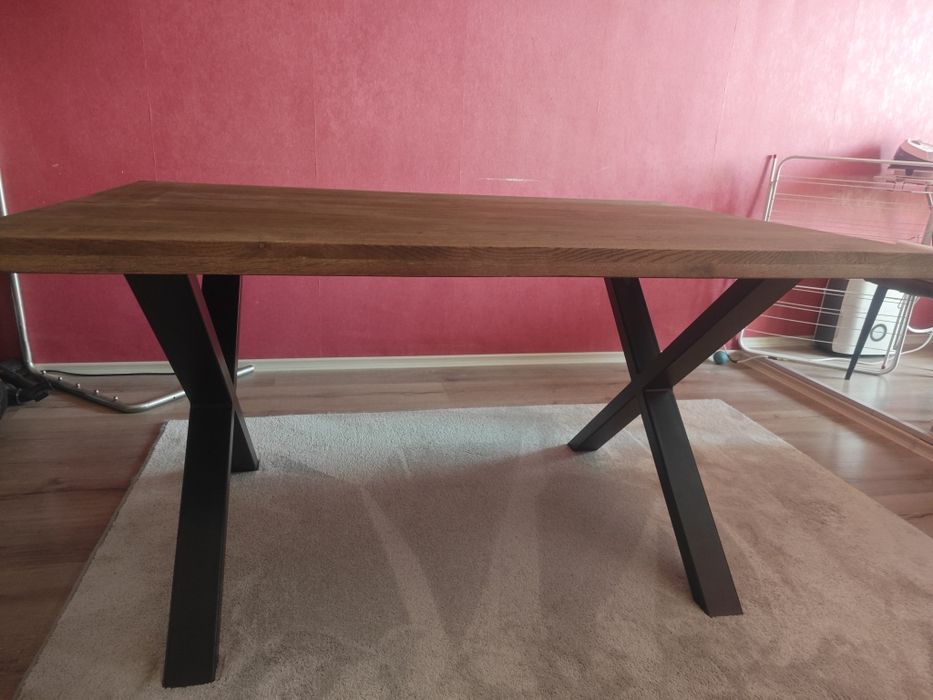 Трапезна маса КАСТЕЛ-3 с плот  от дъбов масив 140/95/75h