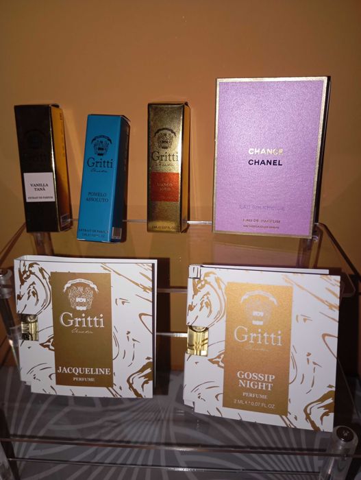 Мостри за парфюми Gritti Gossip Night, Vanilla Tana, Mango Aoud, Chanel.