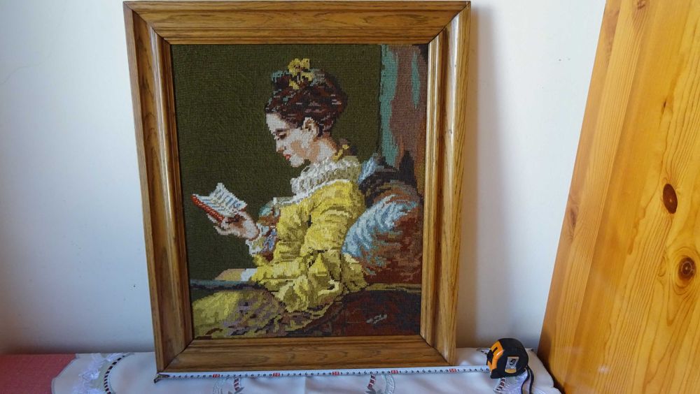Гоблен „Момиче с книга“, едър бод, дебел вълнен конец.