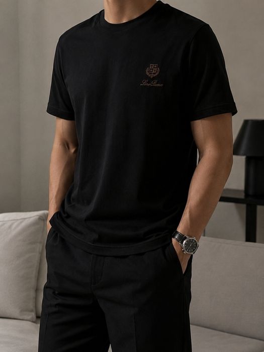 Tricou Premium Stil Loro Piana | 100% Bumbac | Negru & Roșu | S-XXL