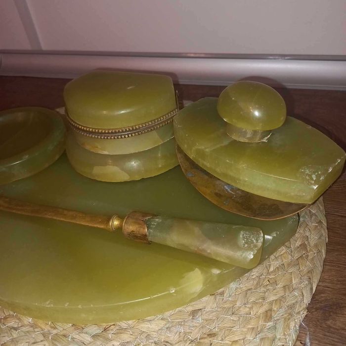 Мастилница от Зелен Оникс и Бронз