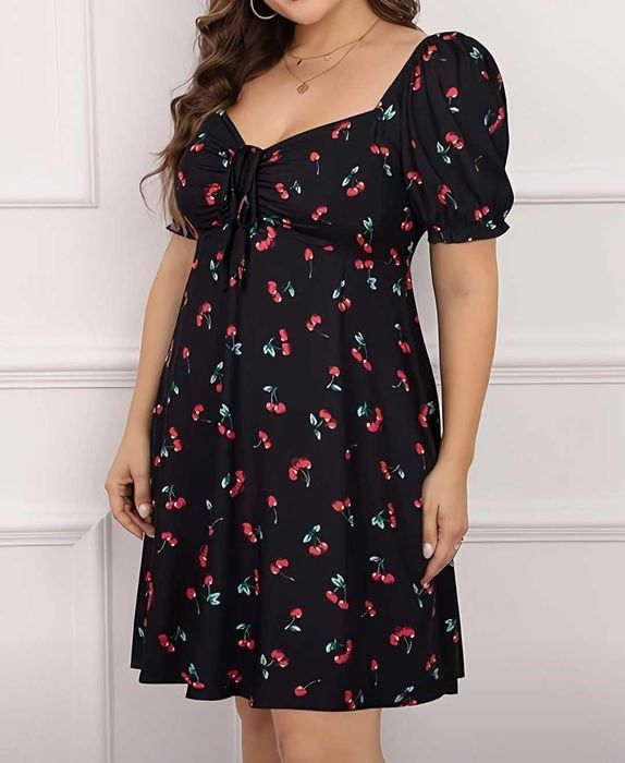 Кокетна  лятна рокля с черешки XXL
