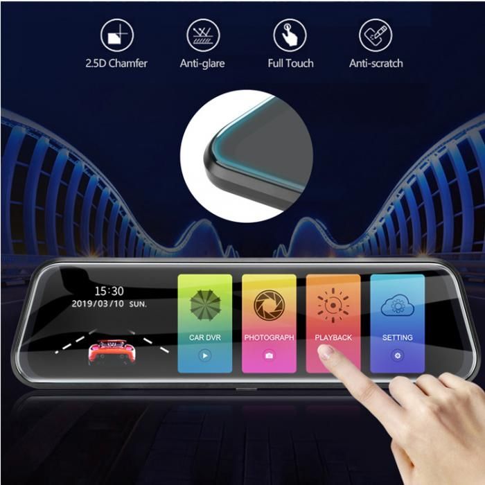 Видеорегистратор 10” с две камери, асистент за паркиране, 1080p