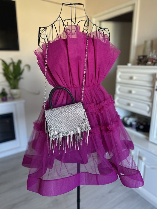 Rochie din tulle XS, fucsia, Lace and Beads, noua, cu eticheta