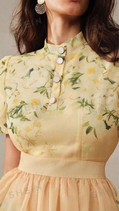 Rochie eveniment galben cu flori