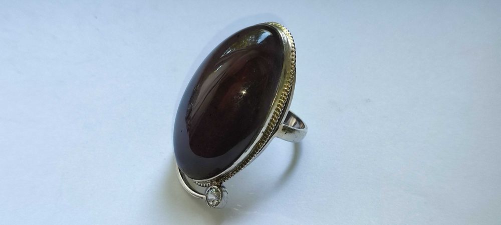 Серебряное кольцо с большим камнем ОБСИДИАН