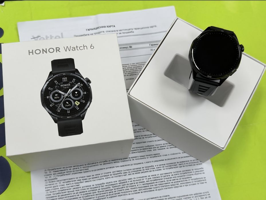 КАТО НОВ 46.5mm Honor Watch 6 Yettel Гаранция 2029г. Black / Черен