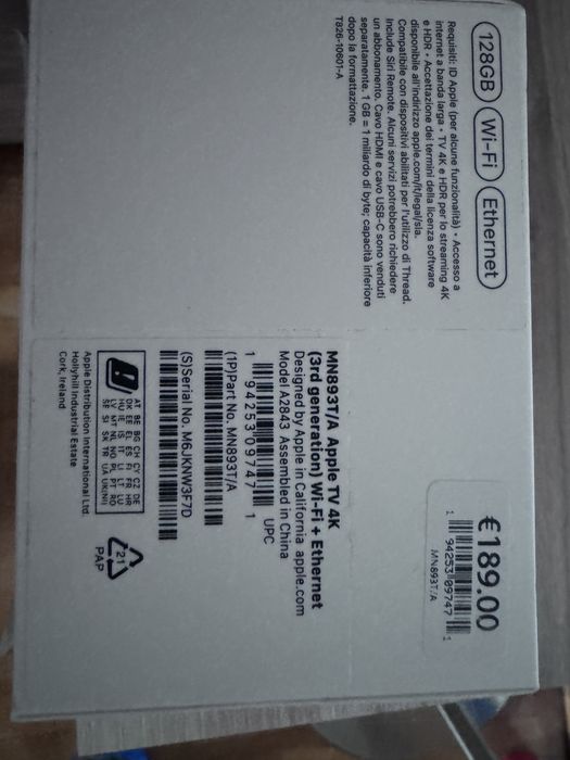 Apple TV 4k 128GB(3rd Generation) wi-fi+Ethernet NOU SIGILAT!