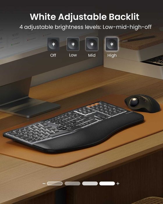 Tastatură ergonomică Bluetooth cu iluminare din spate ProtoArc,EK01 Plus,wireless USB dual,suport încheietura mâinii,reîncărcabilă,Windows/Mac/Android