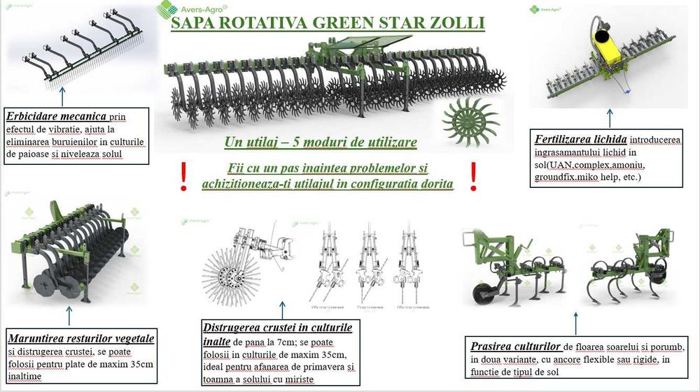 Sapă rotativă /distrugerea crustei /6.1m /Avers-Agro GREEN STAR