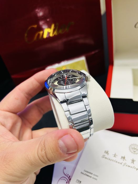 Ceas Cartier skeleton design quartz bărbați brățară metalică full set cutie acte