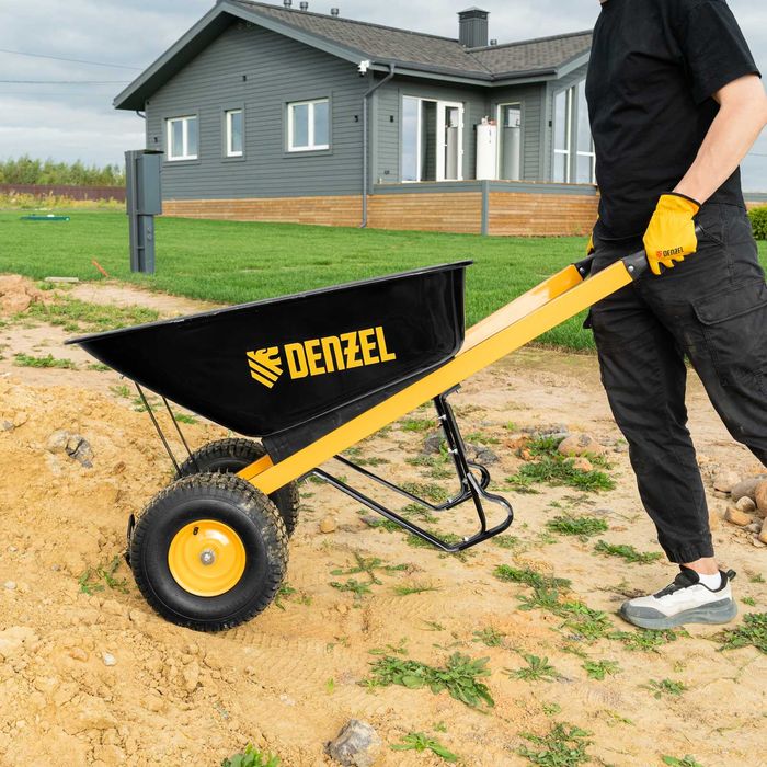 Тачка строительная, усиленная, объем 140л, 250кг, двухколесная, Denzel