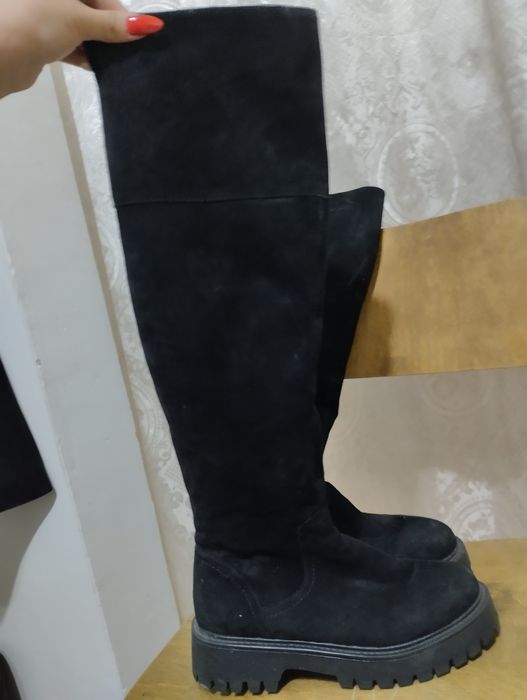 Натуральная замша ботфорт