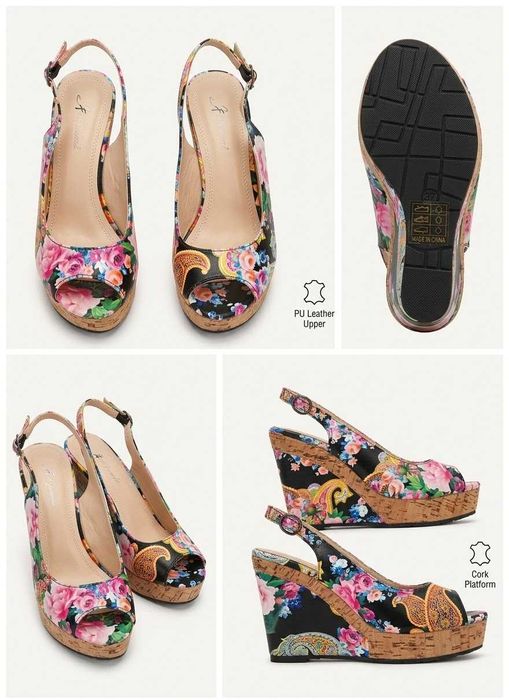 Sandale elegante cu platformă și imprimeu floral (Mărimea 37) - Stare impecabilă