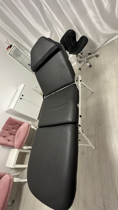 vidaXL Scaun tratament facial, înlocuitor piele, 185x78x76 cm, negru
