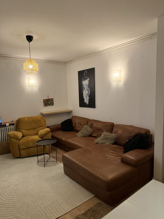 Canapea  de Colt   4 locuri Piele   -Lounge  Cognac