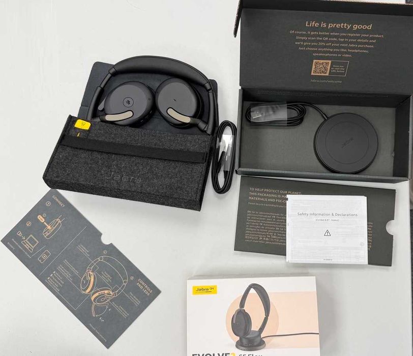 Headset слушалки с микрофон Jabra Evolve2 65 Flex MS + Wireless Charging