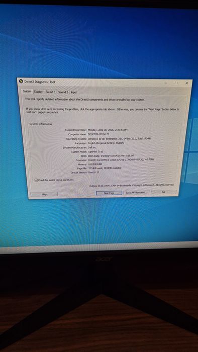 PC SFF HP Optiplex 7020 / i5-3330s 8GB RAM Win10 HDD 320gb 7200rpm Nvidia 8400gs
