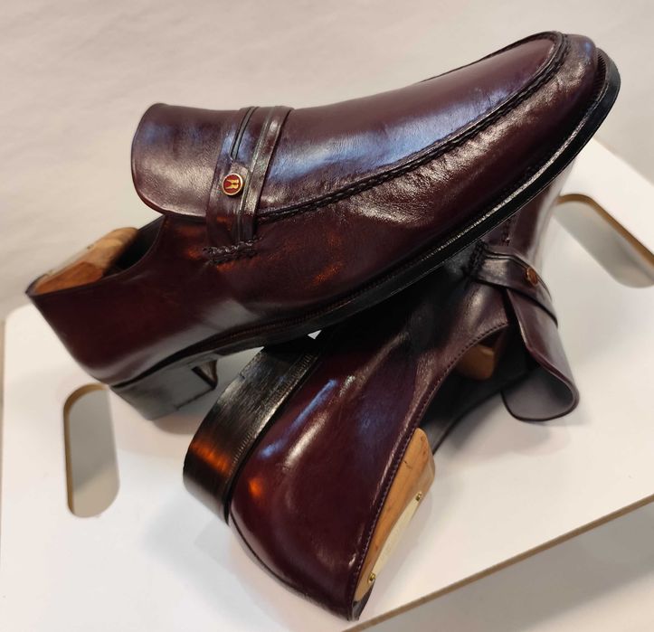 Pantofi loafer de lux 44 44.5 Moreschi lucrati manual piele naturala moale maro castana