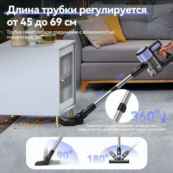 Беспроводной вертикальный пылесос мощный V70, 25000 Па, 2 в 1 пылесос