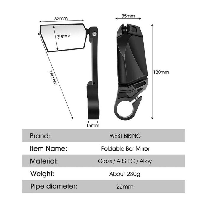Мултифункционални огледала за велосипед, 360°, Регулируеми, Сгъваеми