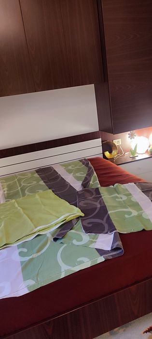 Lenjerie de pat din bumbac plin 100%, imprimeu abstract verde-gri, nou