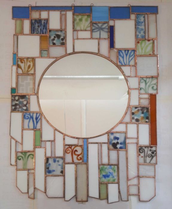 Огледало - Витраж в синьо и бяло