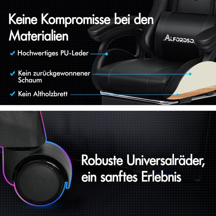 Масажен Геймърски стол  с 8-точков масаж 12 цвята,RGB LED светлина