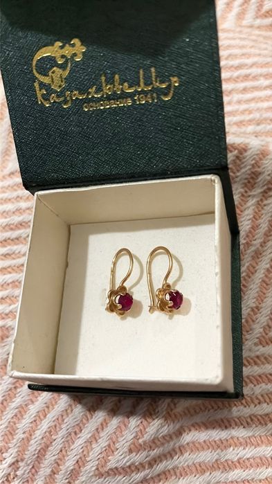 Золотые серьги советские винтажные с рубинами