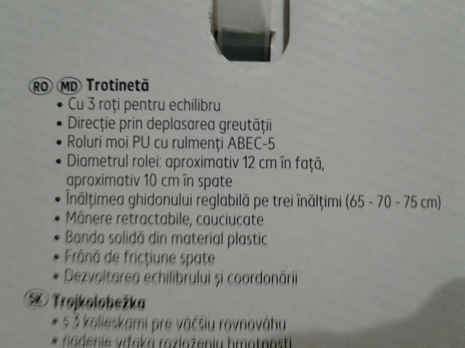 Trotineta cu 3 roti (2 pe fata), inaltime ghidon regl, h65-75cm, noua