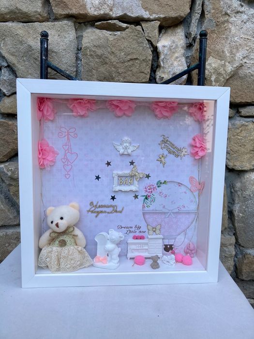 Персонализирана Кутия от дърво, стъкло и светлини за бебе