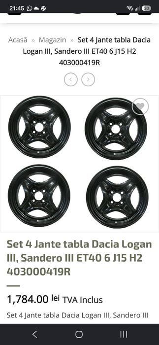 De vânzare jante tabla logan 3 cu  4 capace  origine.