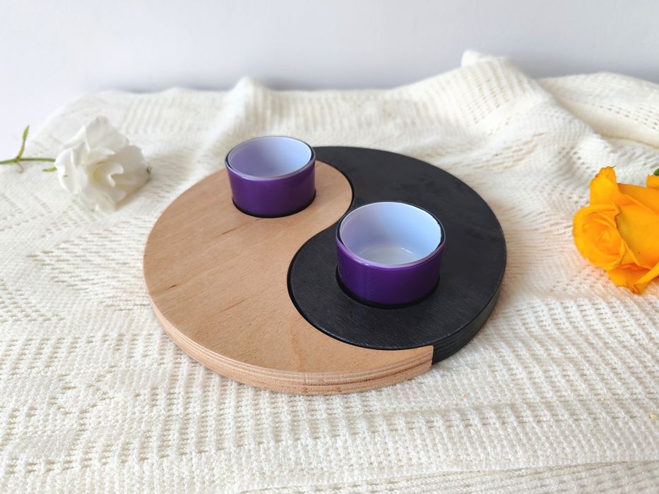 Suport din lemn pentru lumânări, Yin-Yang