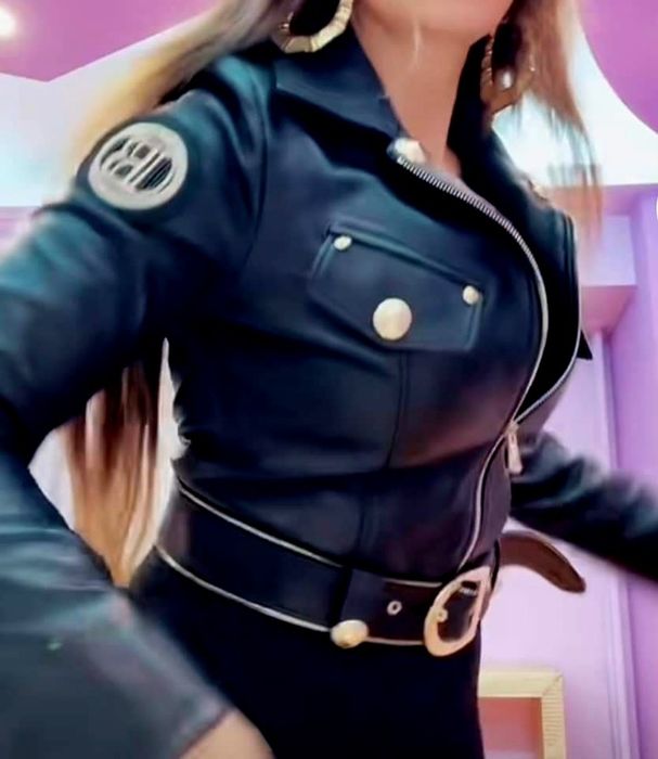 Jachet dama a Balmain piele naturală,logo metalic auriu, interior insc