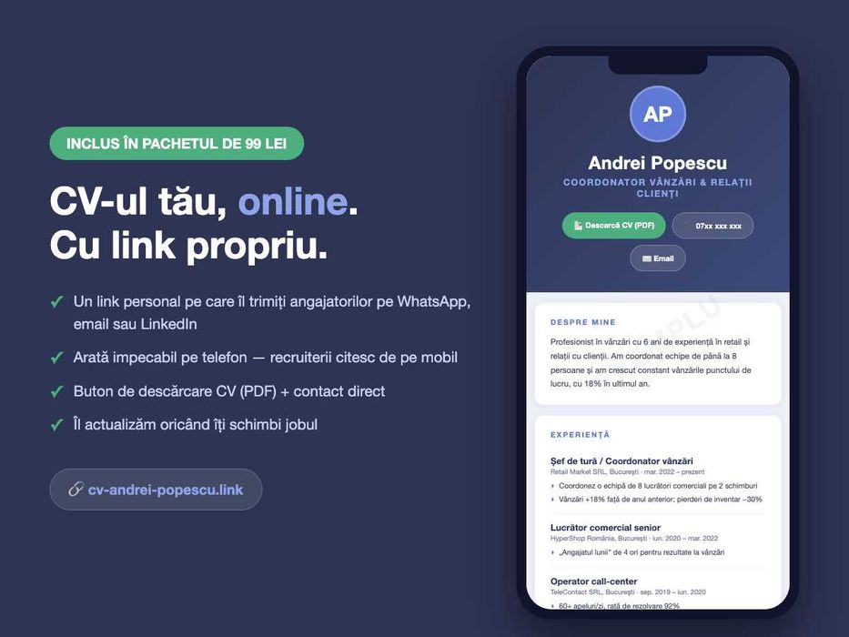 CV Profesional in aceeasi zi - 59 lei - Redactare si Design modern
