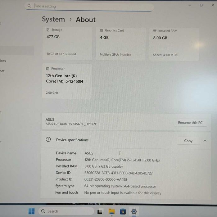 Asus TUF Dash F15 Intel Core i5-12450H RTX 3050 SSD 512GB RAM 8GB - GARANTIE 12 LUNI | TrueGSM