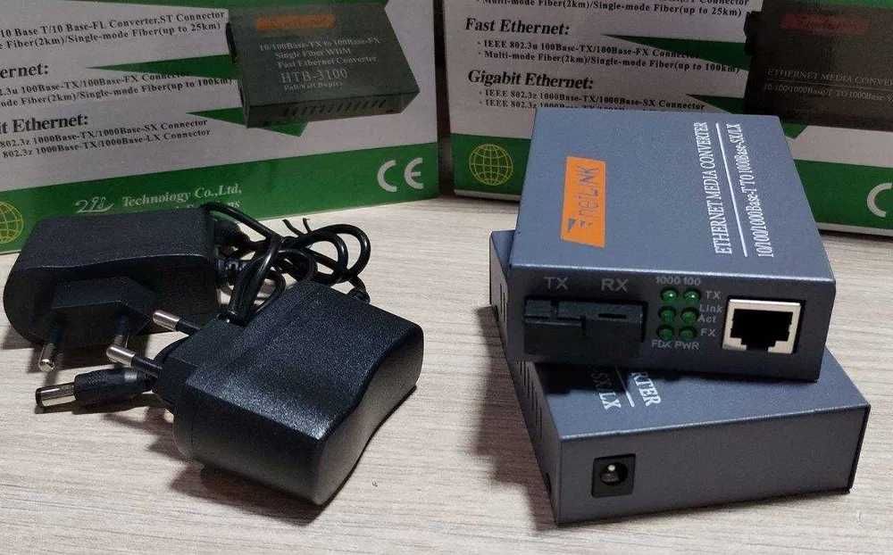 Медиа конвертер гигабитный оптический, 3 км, SC 10/100/1000 км.