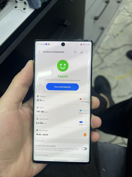 Samsung note 10 xotirasi 12.256