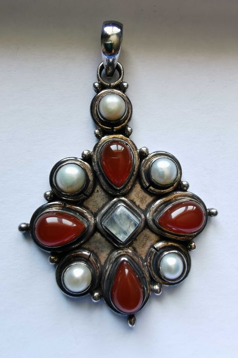 Pandantiv din argint, vintage, pietre semipretioase, de colectie