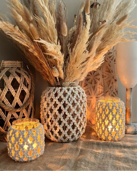 Плетени стъклени буркани / свещници / съхранение